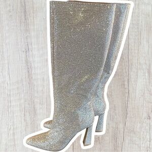 NWT Steve Madden Sparkling ‘Shayna’ Tall Boots in Silver Rhinestone Size 5